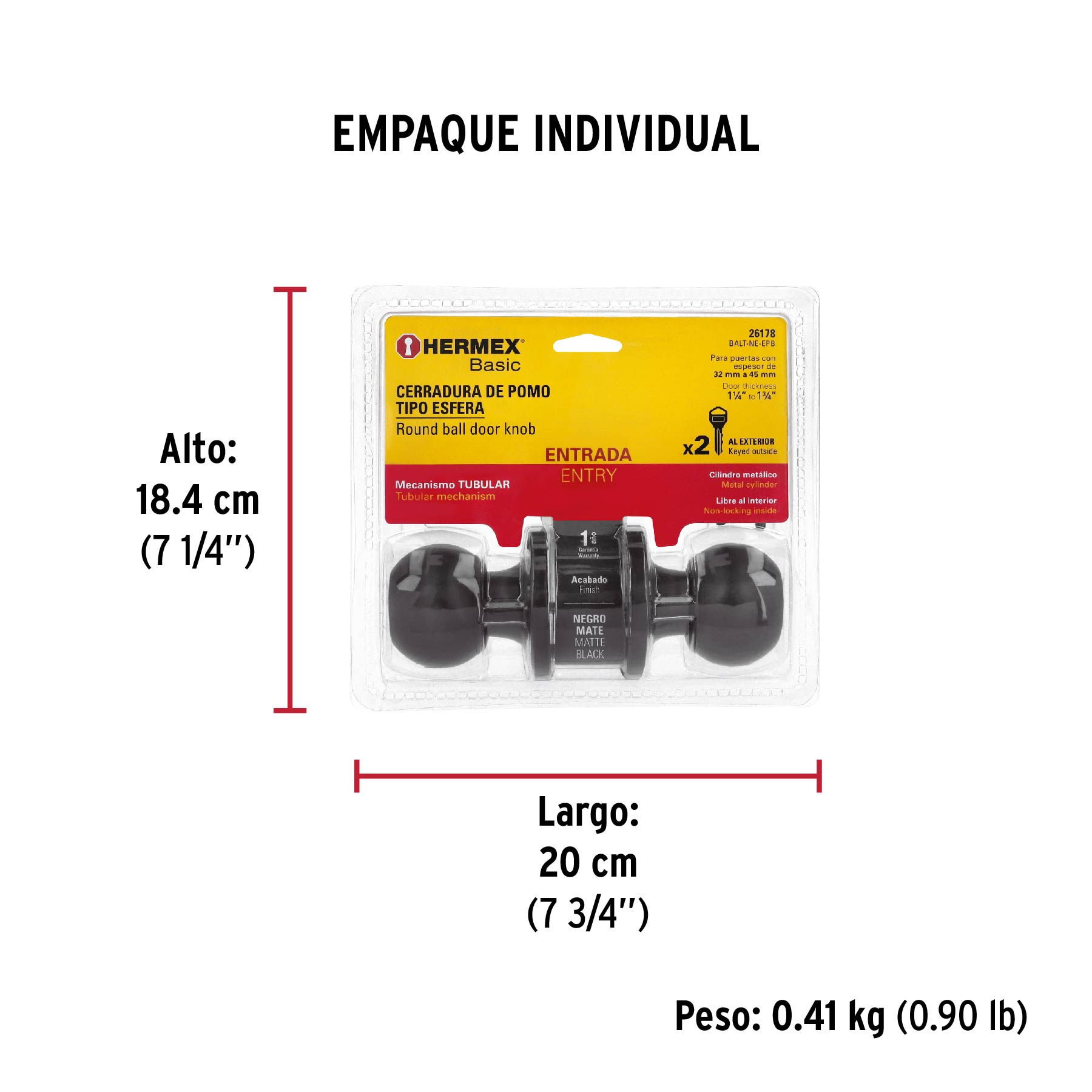 Cerradura esfera tubular, entrada, negro, blíster, BASIC