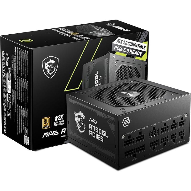 Fuente de Poder MSI MAG A750GL PCIE5 750W 80 Plus Gold Full Modular