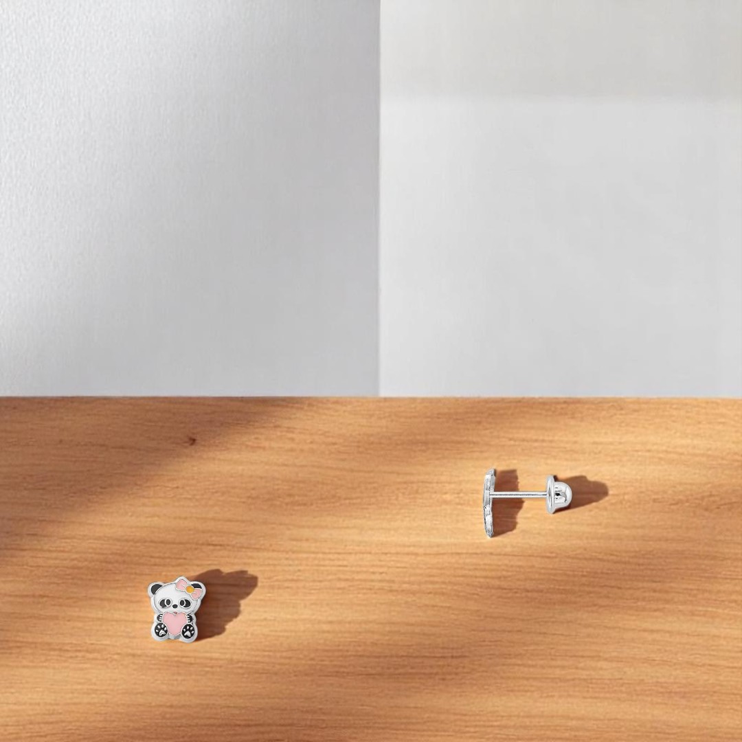 Broquel con Diseño de Osita Panda Esmaltado en Plata .925 + Obsequio
