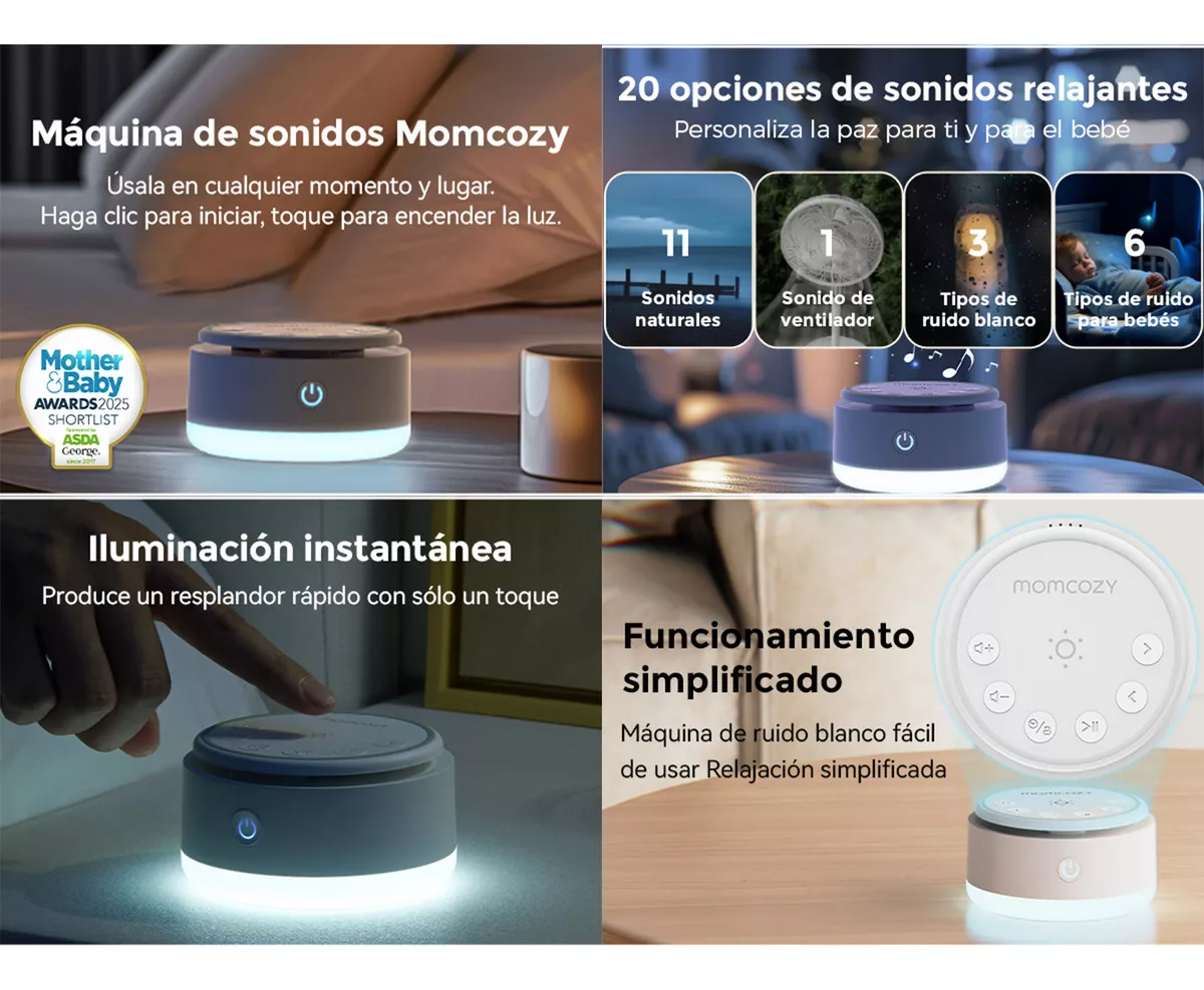Momcozy Máquina de Ruidos Blancos Portátil para Bebés y Adultos, con 20 Sonidos y Luz Nocturna Máquina de Sonidos para Que el Bebé Duerma