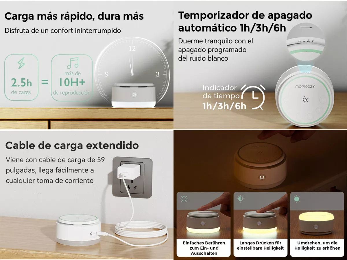 Momcozy Máquina de Ruidos Blancos Portátil para Bebés y Adultos, con 20 Sonidos y Luz Nocturna Máquina de Sonidos para Que el Bebé Duerma
