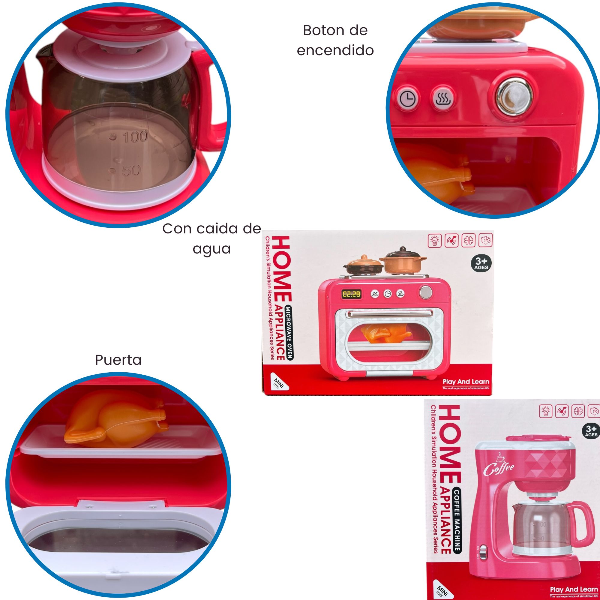 Set Juguete Cocinita Licuadora,  Hornito Electrodomésticos de Juguete Color Rosa.