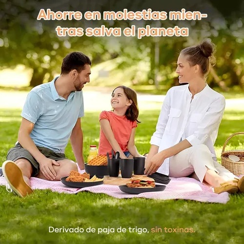 Synmore 28pzas Vajilla Juego Negro Cocina Paja Trigo Plato Tazas Kit