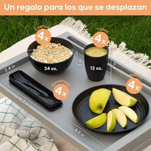 Synmore 28pzas Vajilla Juego Negro Cocina Paja Trigo Plato Tazas Kit