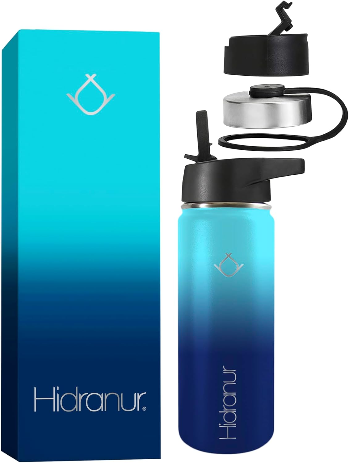 Termo de Acero Inoxidable 32 oz (946.35 ml), 3 Tapas Herméticas, 2 Popotes, Verde Hidranur