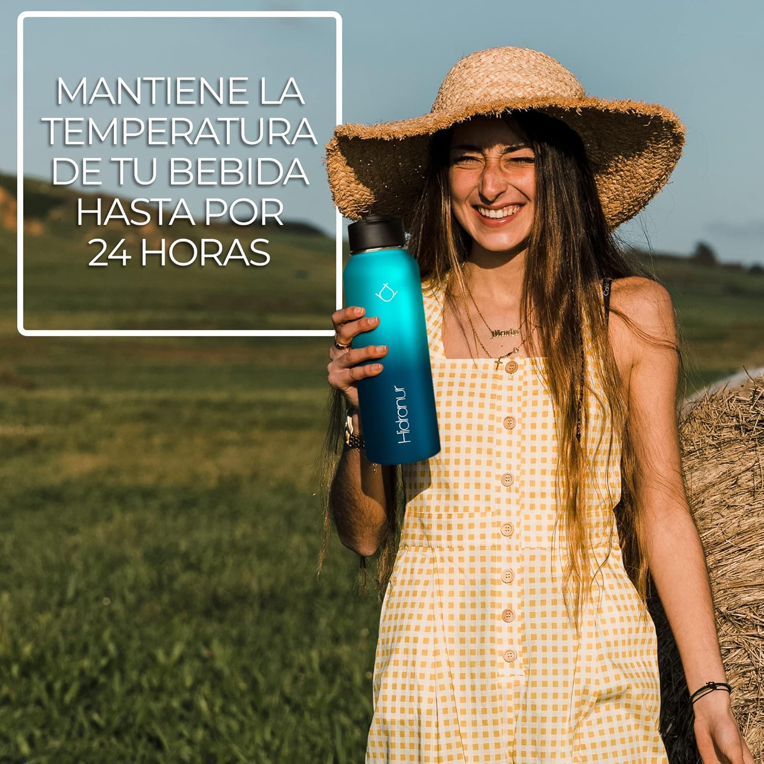 Termo de Acero Inoxidable 32 oz (946.35 ml), 3 Tapas Herméticas, 2 Popotes, Verde Hidranur
