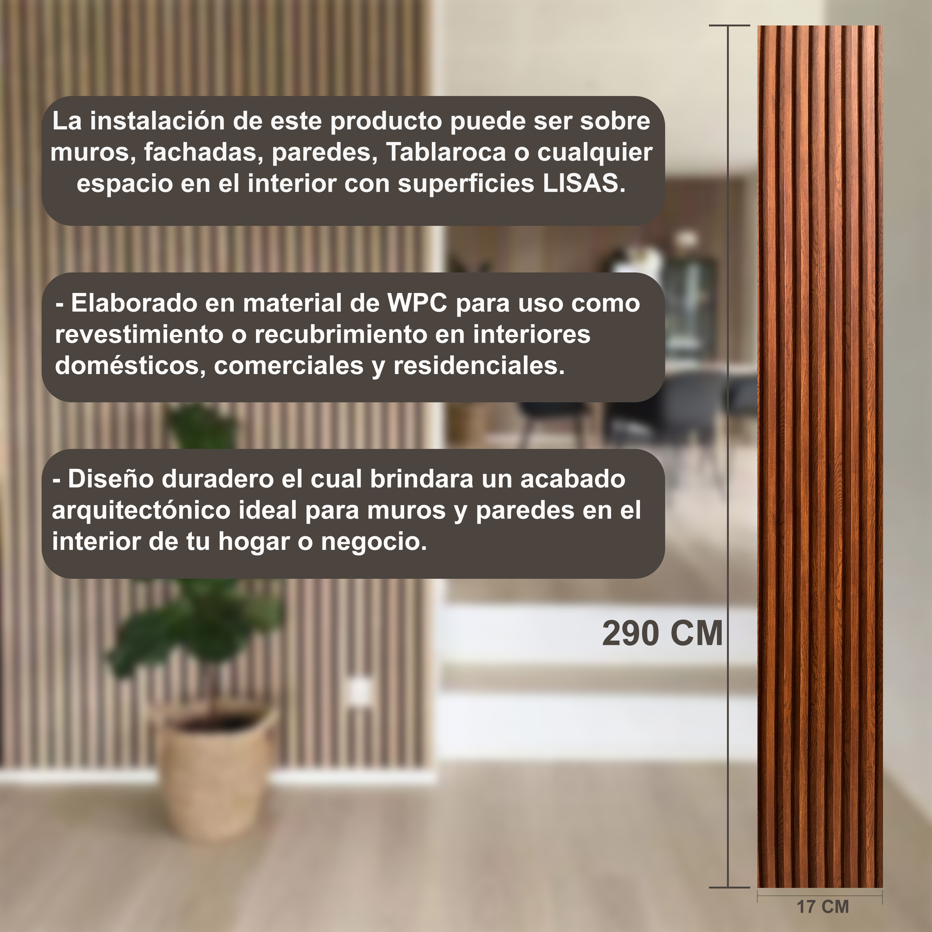 Lambrín Panel Decorativo Madera Wpc 14 Pzas 290cm x 17cm Nogal Rústico