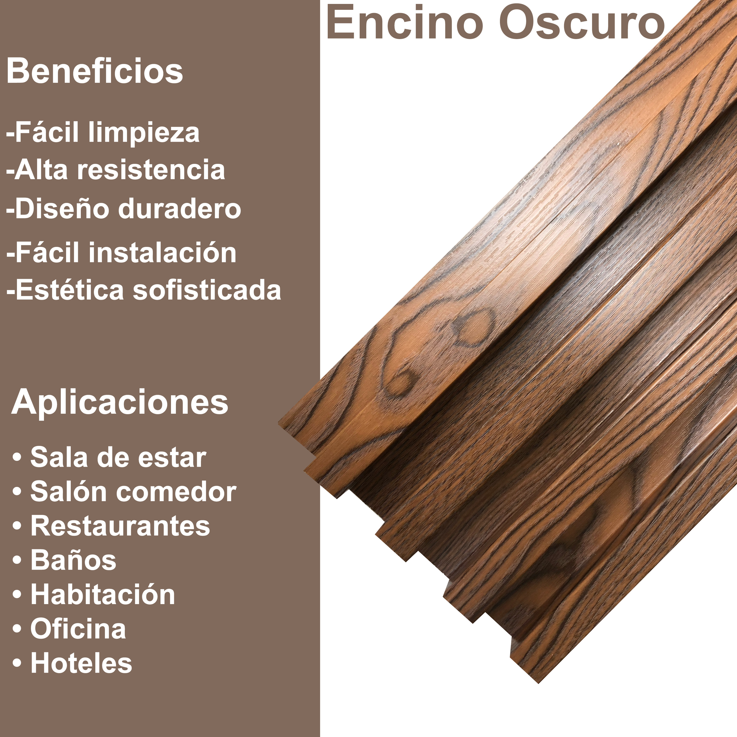 Lambrín Panel Decorativo Madera Wpc 14 Pzas 290cm x 17cm Encino Oscuro