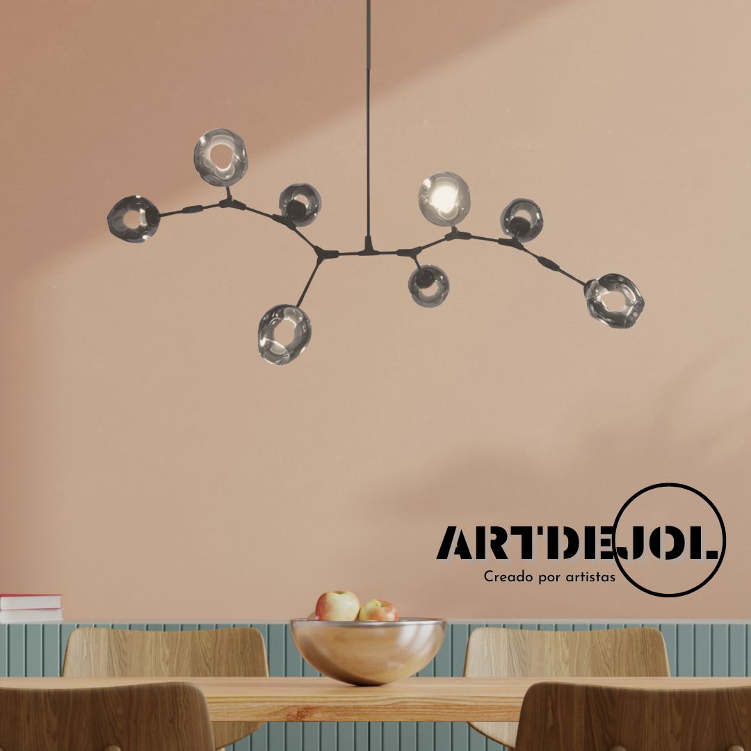  Candelabro 8 Esferas  de Cristal Negro 150*230 Mm Minimalista