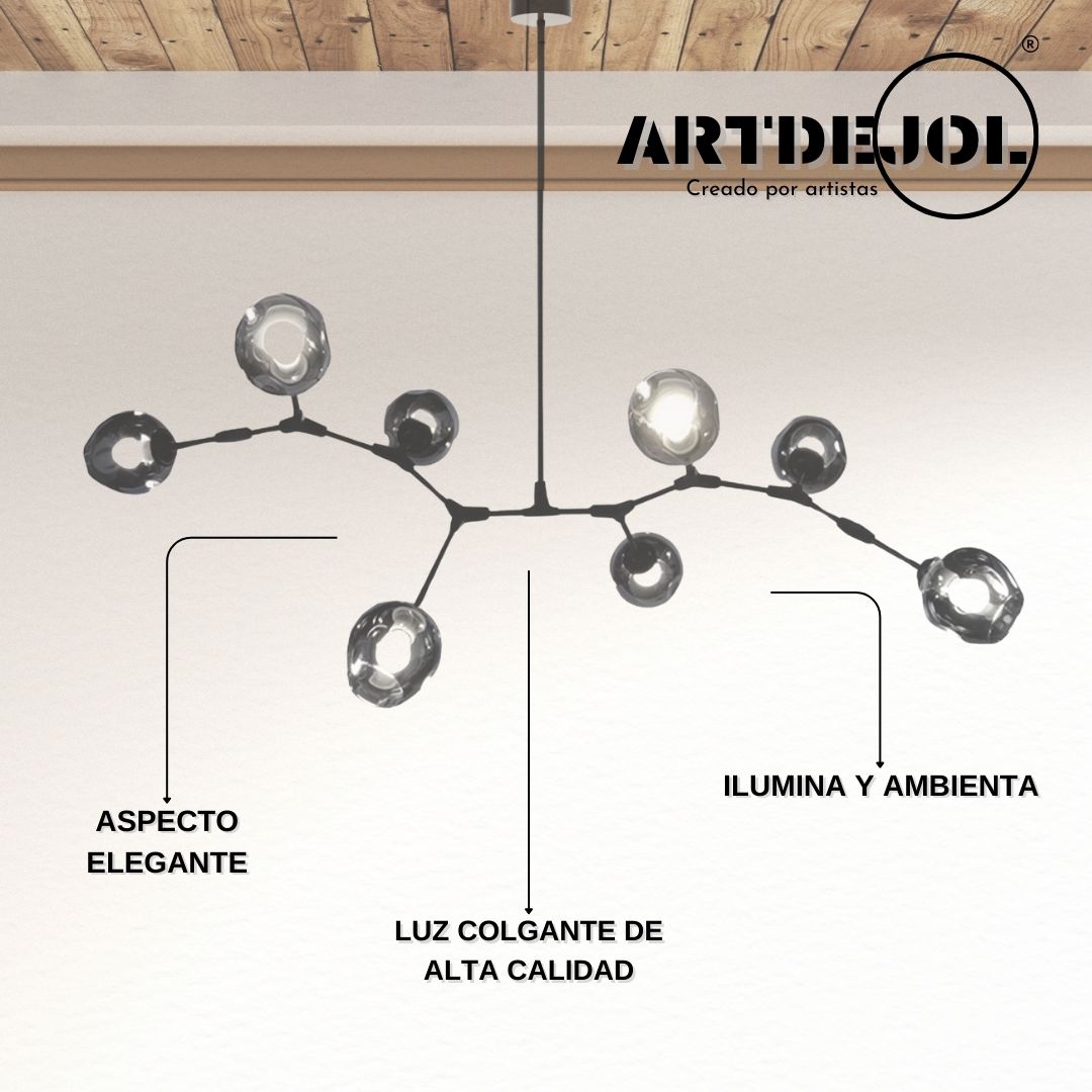  Candelabro 8 Esferas  de Cristal Negro 150*230 Mm Minimalista