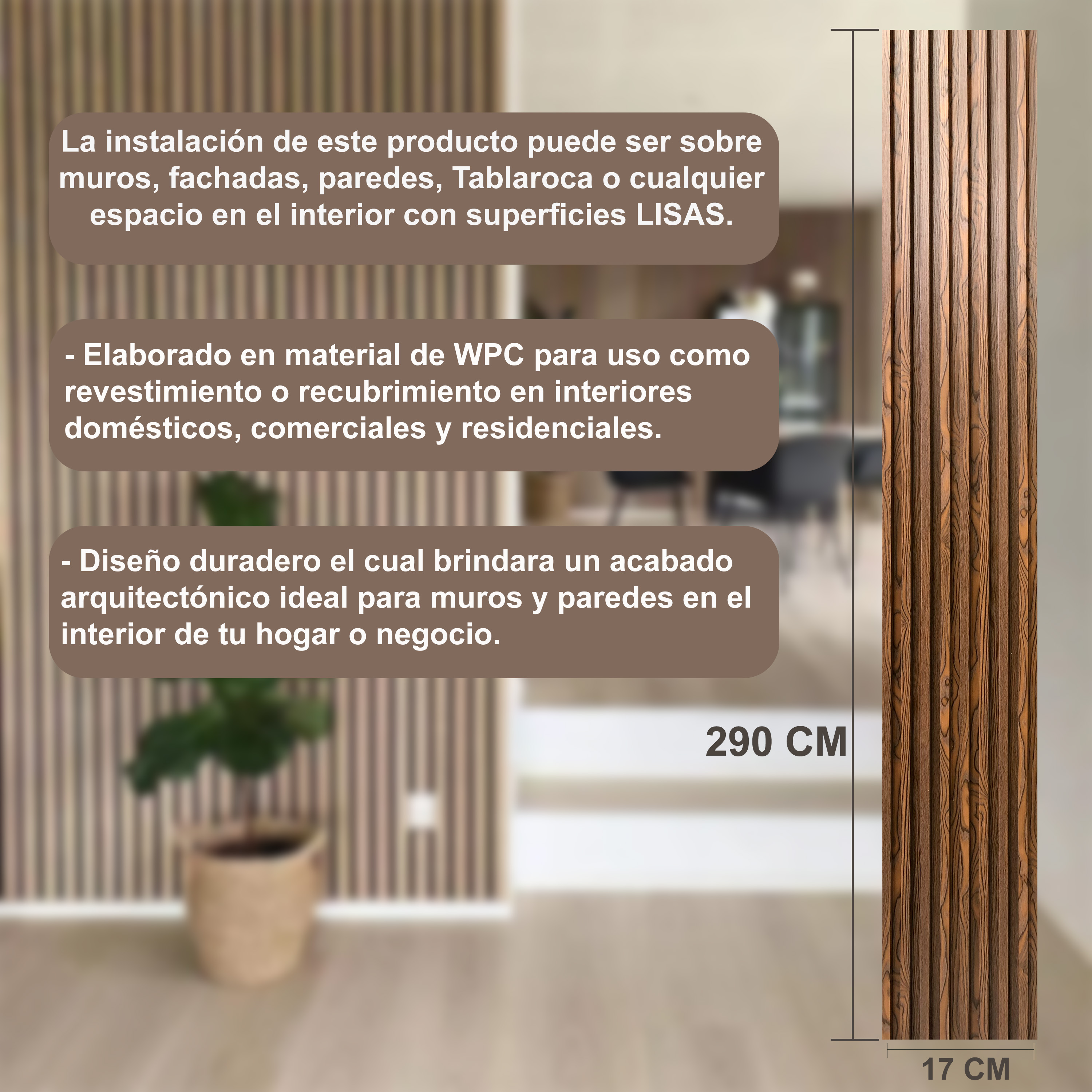 Lambrín Panel Decorativo Madera Wpc 14 Pzas 290cm x 17cm Encino Oscuro