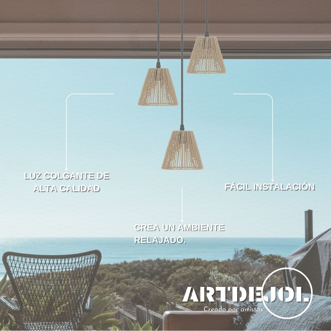 Lámpara Tejida Soga Cuerda 3 Campanas Contemporánea 