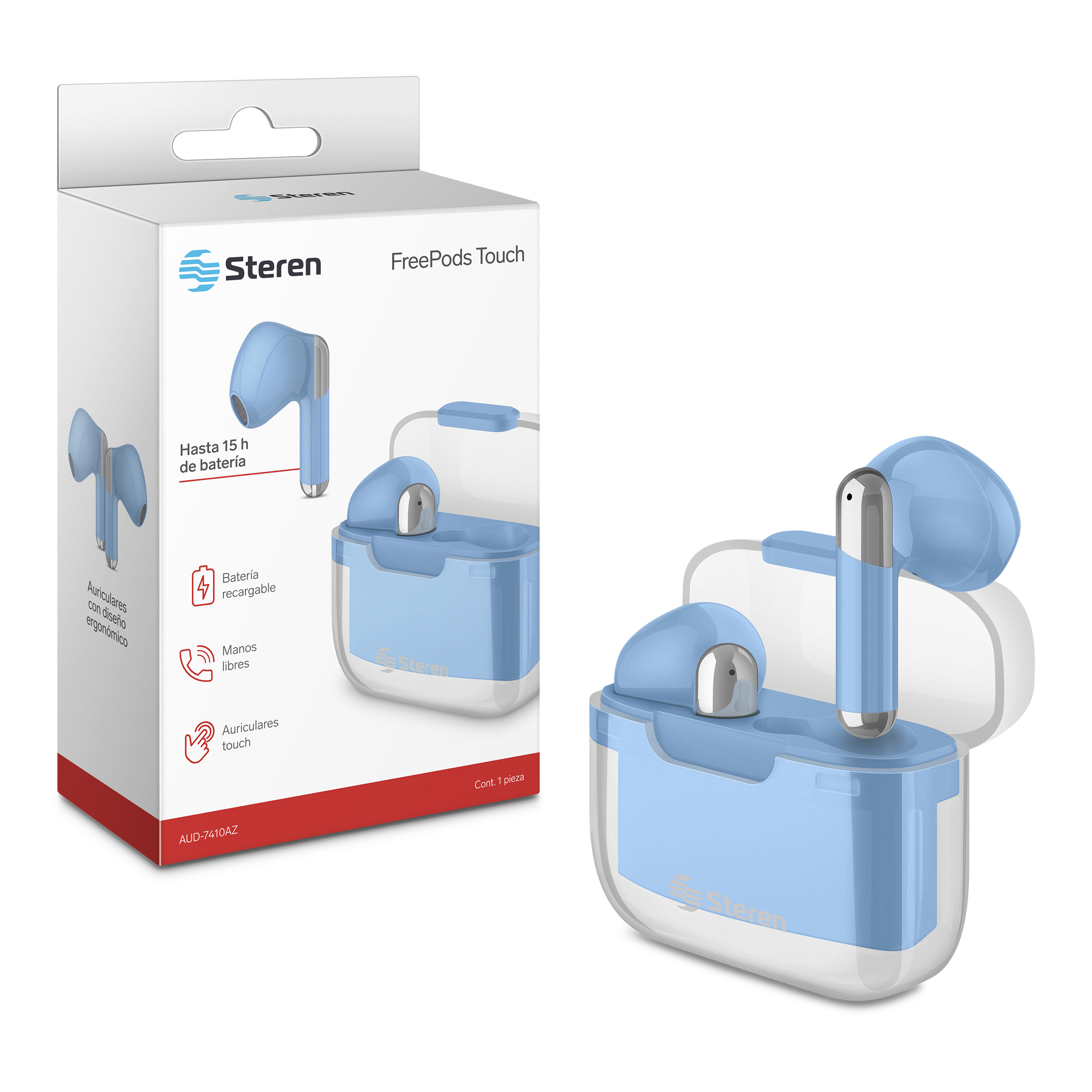 STEREN Audífonos Bluetooth Sport Touch True Wireless color azul AUD-7410AZ
