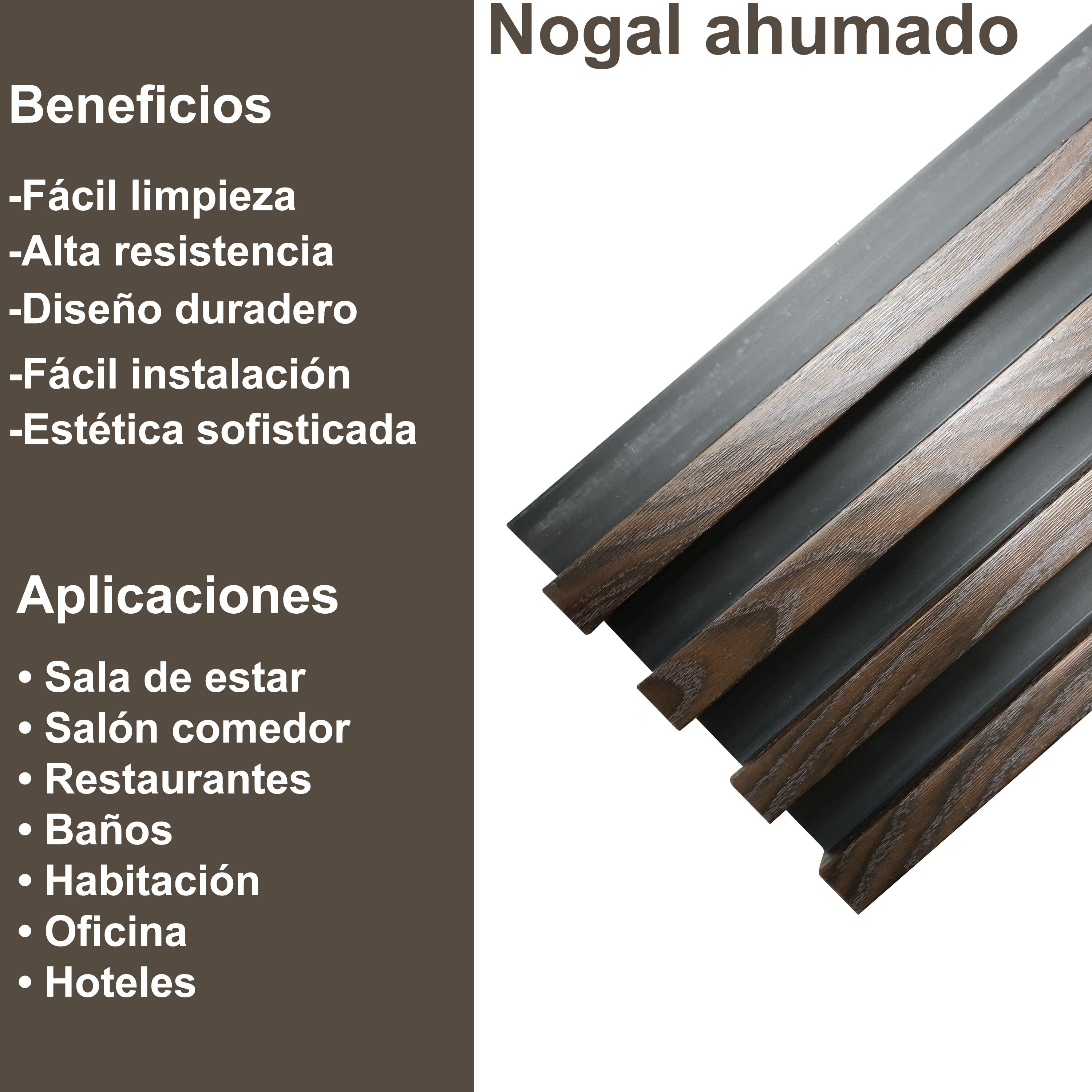 Lambrín Panel Decorativo Madera Wpc 14 Pzas 290cm x 17cm Nogal Ahumado