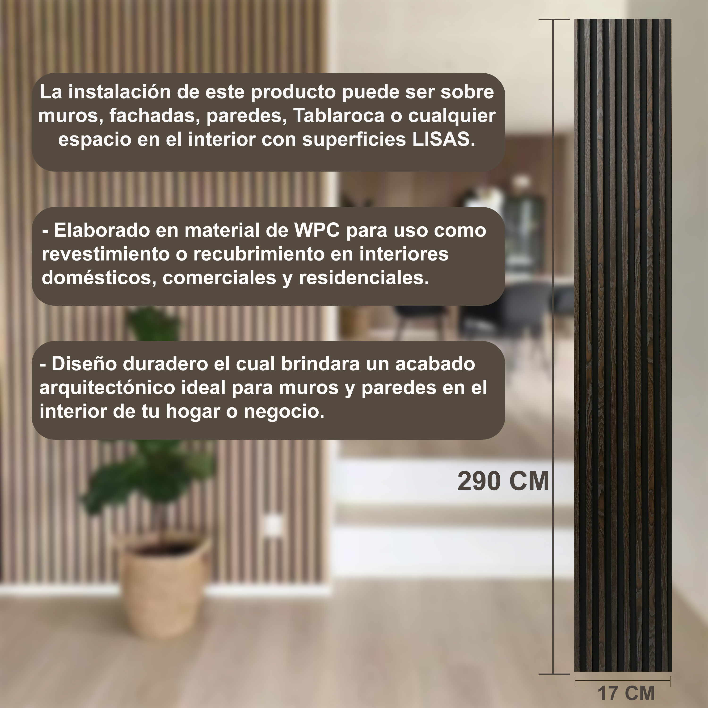 Lambrín Panel Decorativo Madera Wpc 14 Pzas 290cm x 17cm Nogal Ahumado