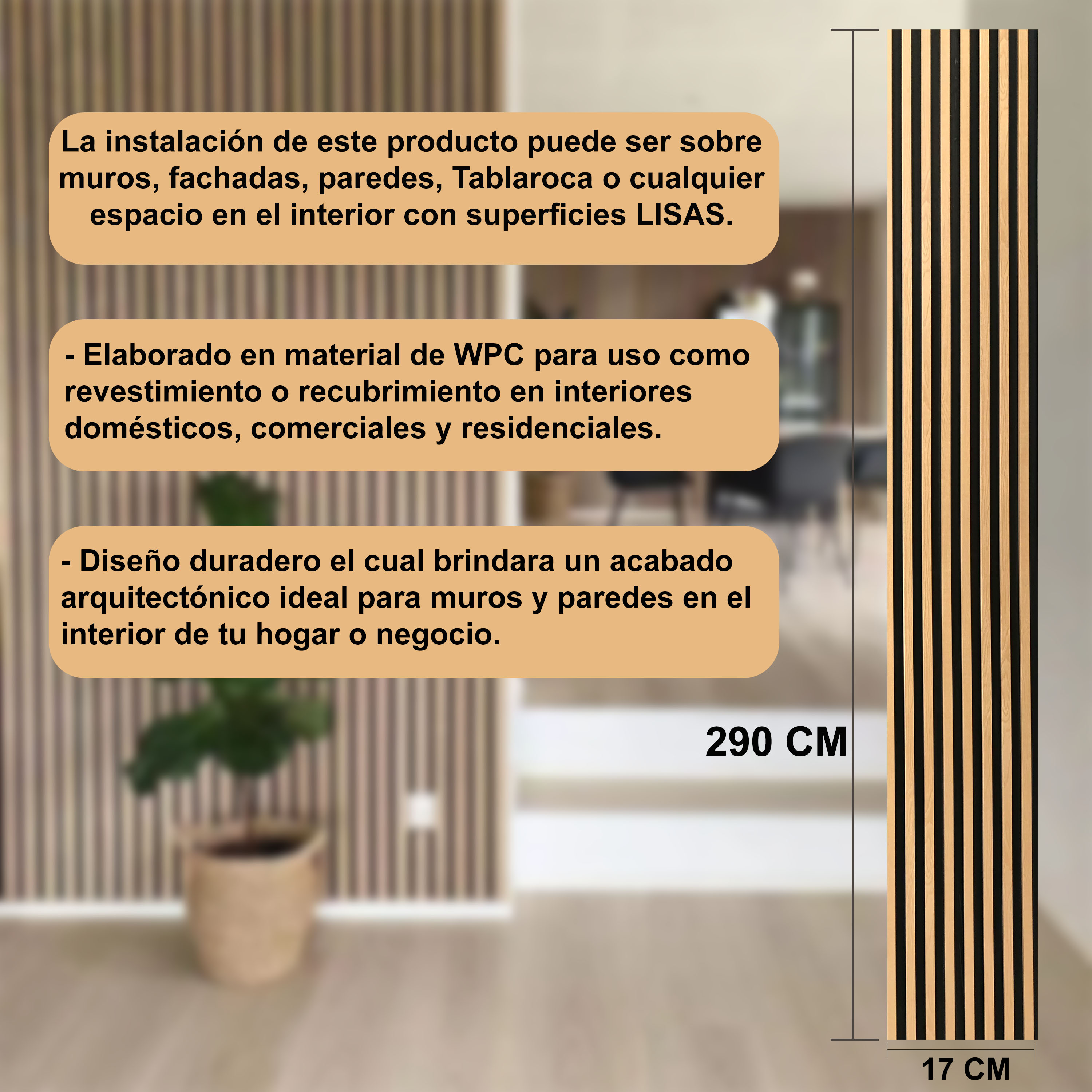  Lambrín Panel Decorativo Madera Wpc 14 Pzas 290cm x 17cm Roble Natural