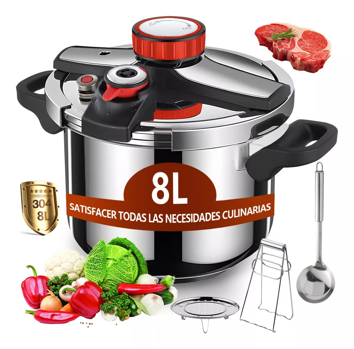 Olla De Presion Acero Inoxidable 8l Con Válvula De Seguridad