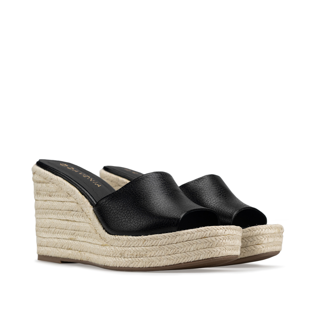 Alpargatas Para Mujer De Piel Sandalia Plataforma Davenia Mod. Mara Negro