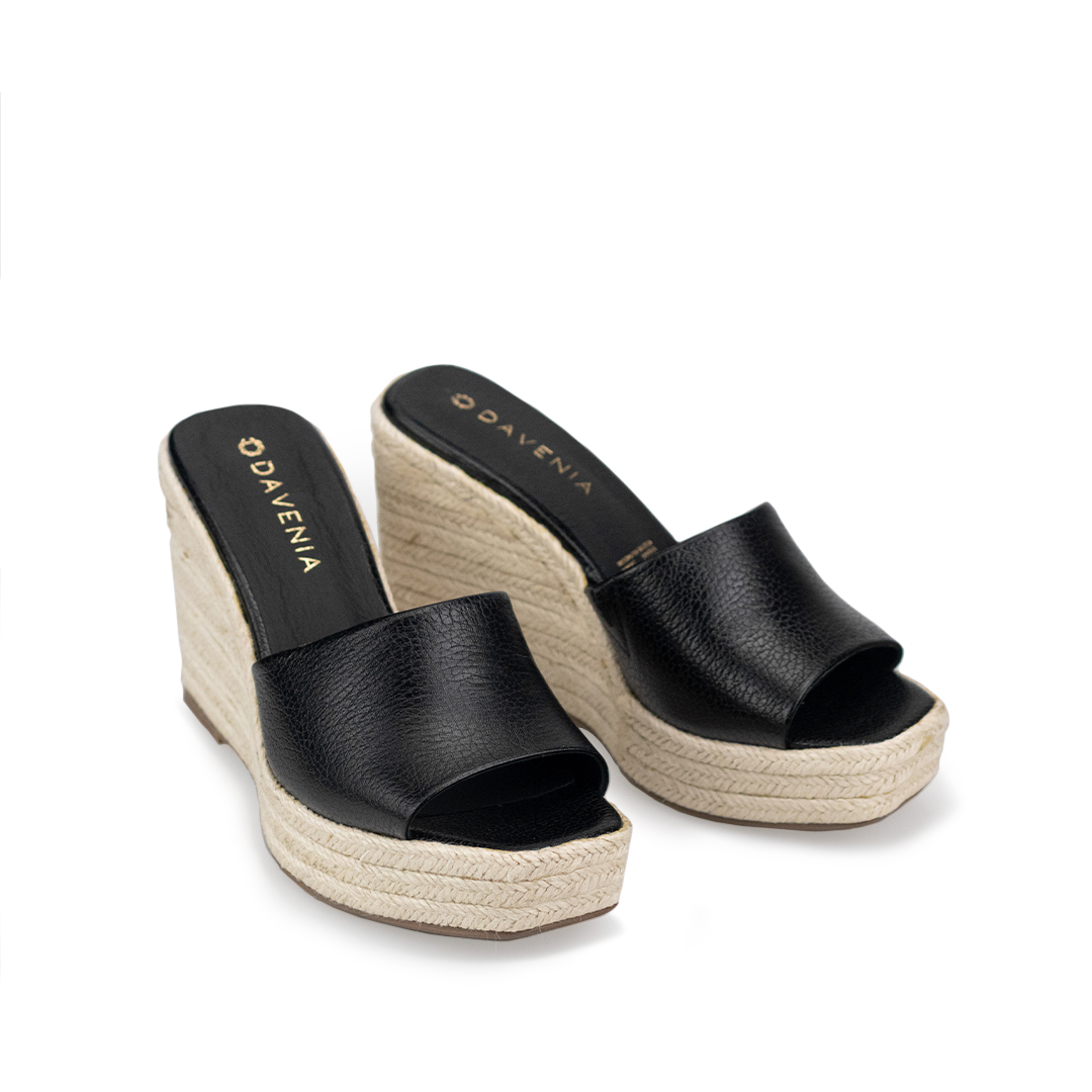Alpargatas Para Mujer De Piel Sandalia Plataforma Davenia Mod. Mara Negro