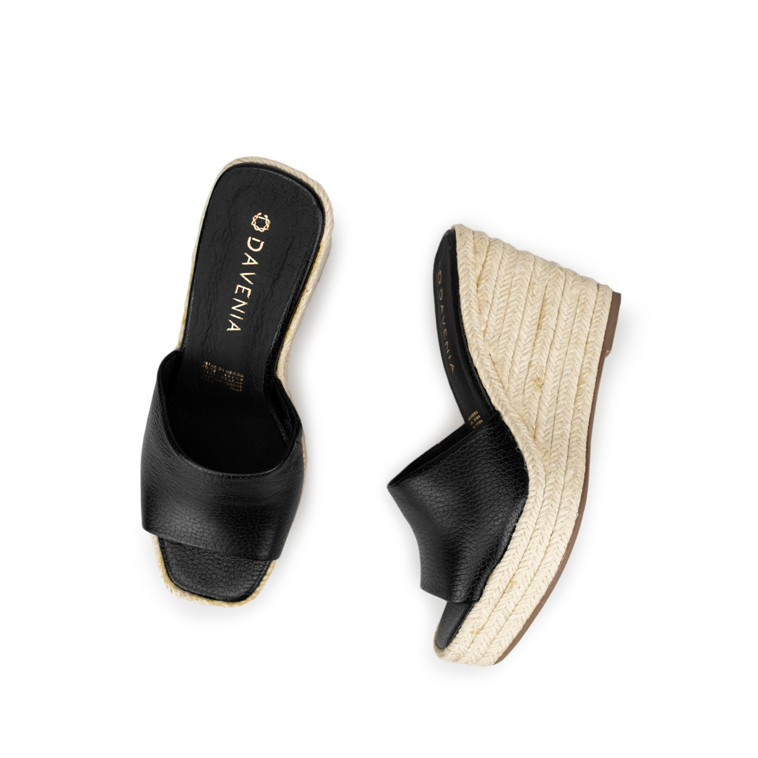 Alpargatas Para Mujer De Piel Sandalia Plataforma Davenia Mod. Mara Negro