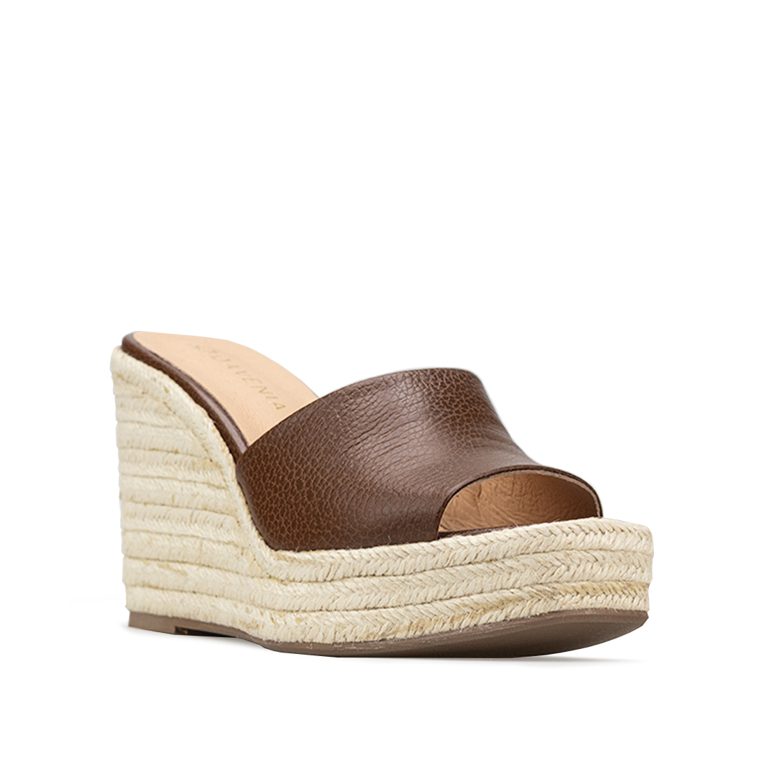 Alpargatas Para Mujer De Piel Sandalia Plataforma Davenia Mod. Mara Café