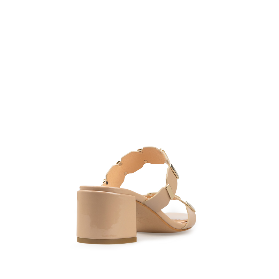 Zapatillas De Tacón Ancho Davenia Con Pulsera Para Dama Mod. Nadia Beige