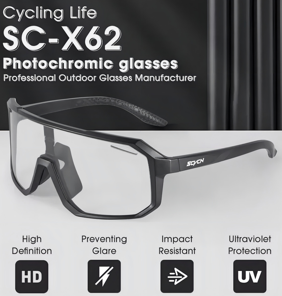 Lentes fotocromáticos deportivos  con protección UV resistentes a impactos negro