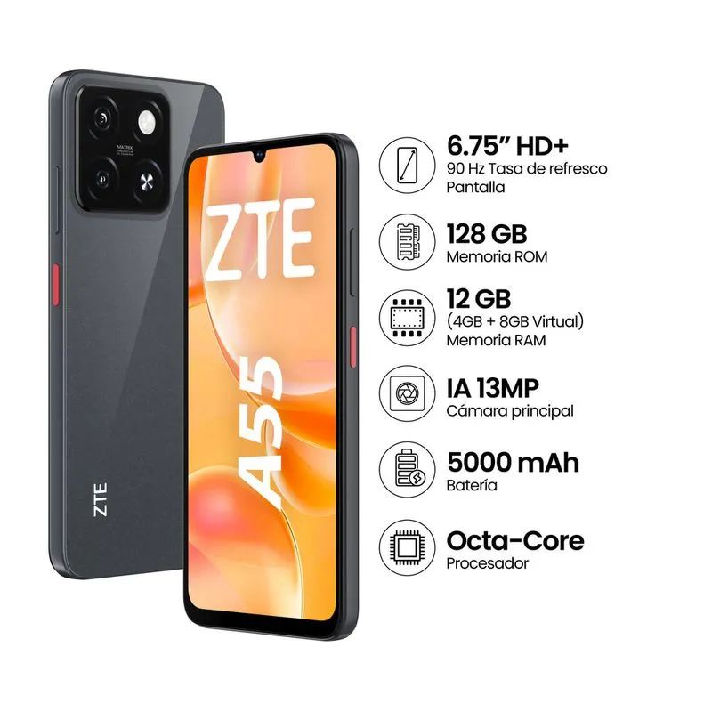 Celular ZTE Blade A55 Negro 4GB RAM 128GB Desbloqueado