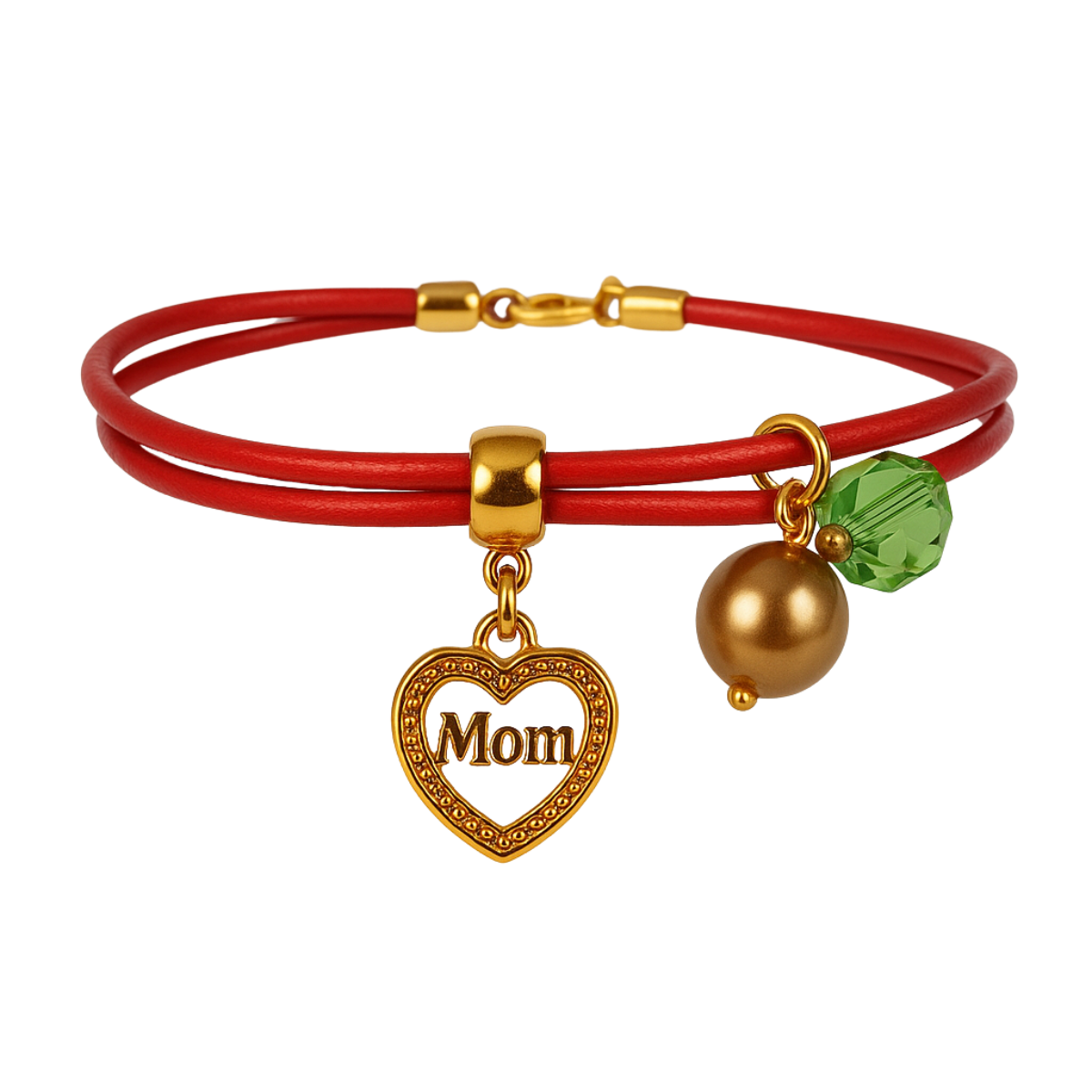 Pulsera Roja Mamá Ideas Cristal Chapada en Oro Dije Corazón 'Mom' Mujer