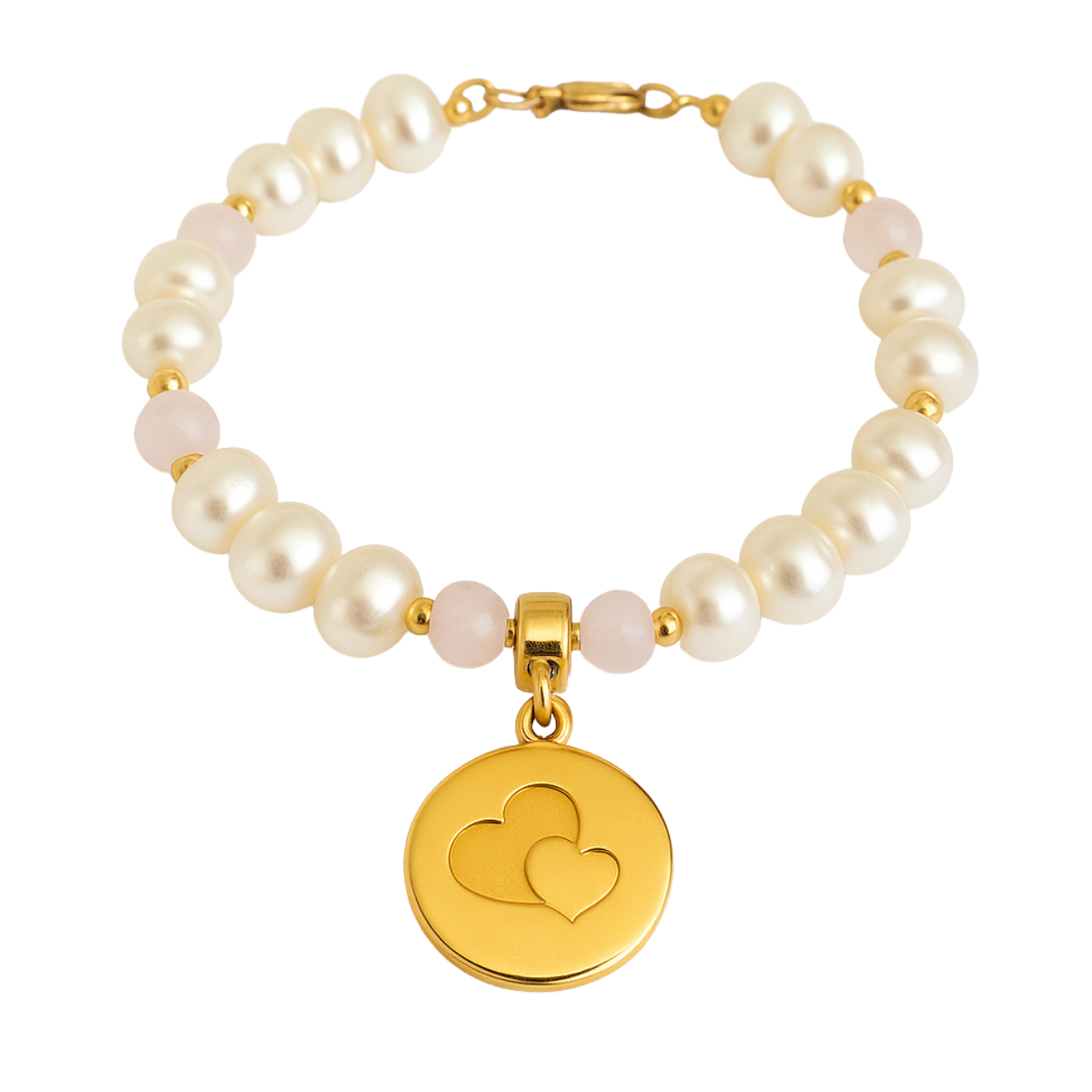 Pulsera Mamá Perlas Dije 'Mamá' Chapada en Oro Mujer