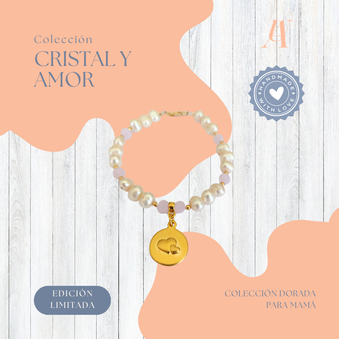 Pulsera Mamá Perlas Dije 'Mamá' Chapada en Oro Mujer