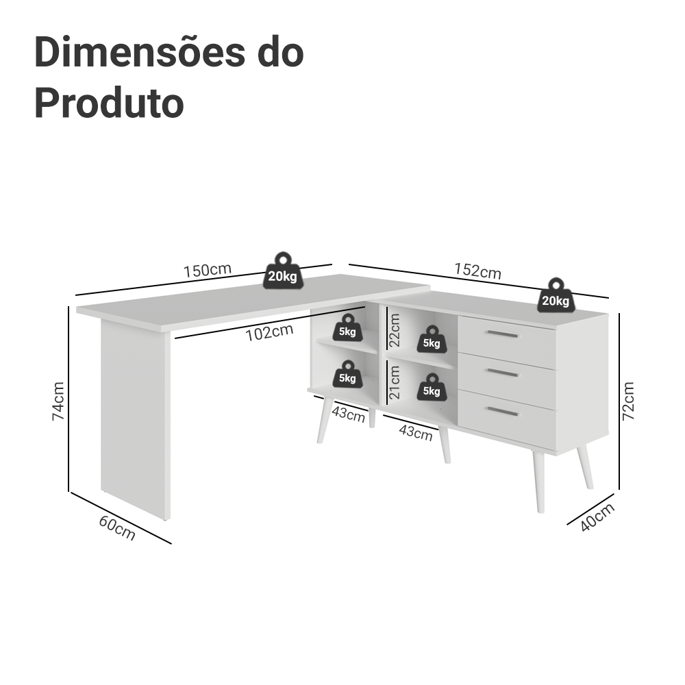 Tocador de Esquina para Maquillaje o Escritorio Madesa BB