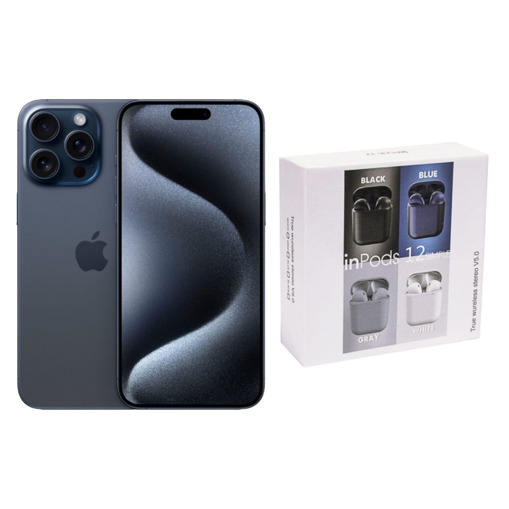 iPhone 15 Pro 128GB Azul E-SIM Reacondicionado + Audífonos Genéricos