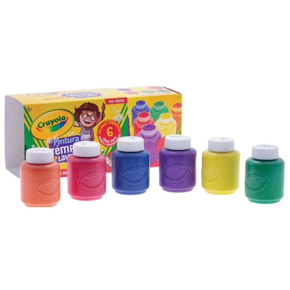 Crayola Pintura Digital Lavable para Niños 6 Colores Vibrantes 59 ml c/u, Témperas para Manualidades, Escuela y Hogar