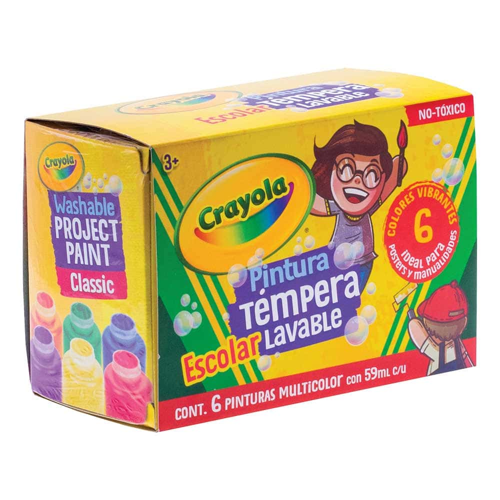 Crayola Pintura Digital Lavable para Niños 6 Colores Vibrantes 59 ml c/u, Témperas para Manualidades, Escuela y Hogar