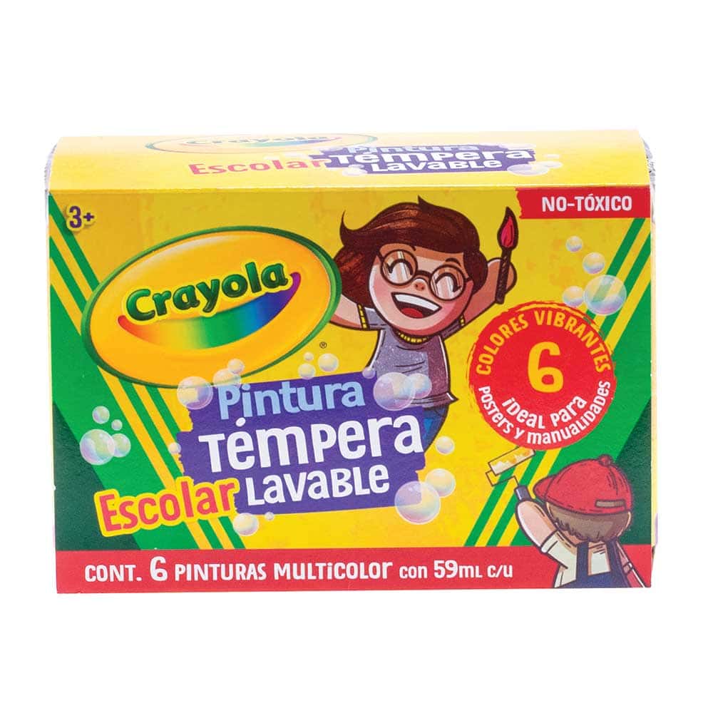 Crayola Pintura Digital Lavable para Niños 6 Colores Vibrantes 59 ml c/u, Témperas para Manualidades, Escuela y Hogar