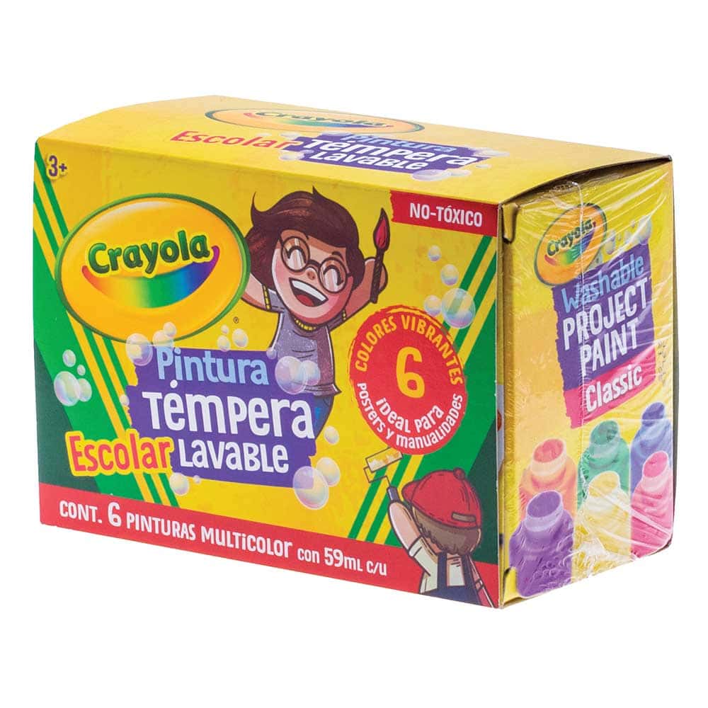 Crayola Pintura Digital Lavable para Niños 6 Colores Vibrantes 59 ml c/u, Témperas para Manualidades, Escuela y Hogar