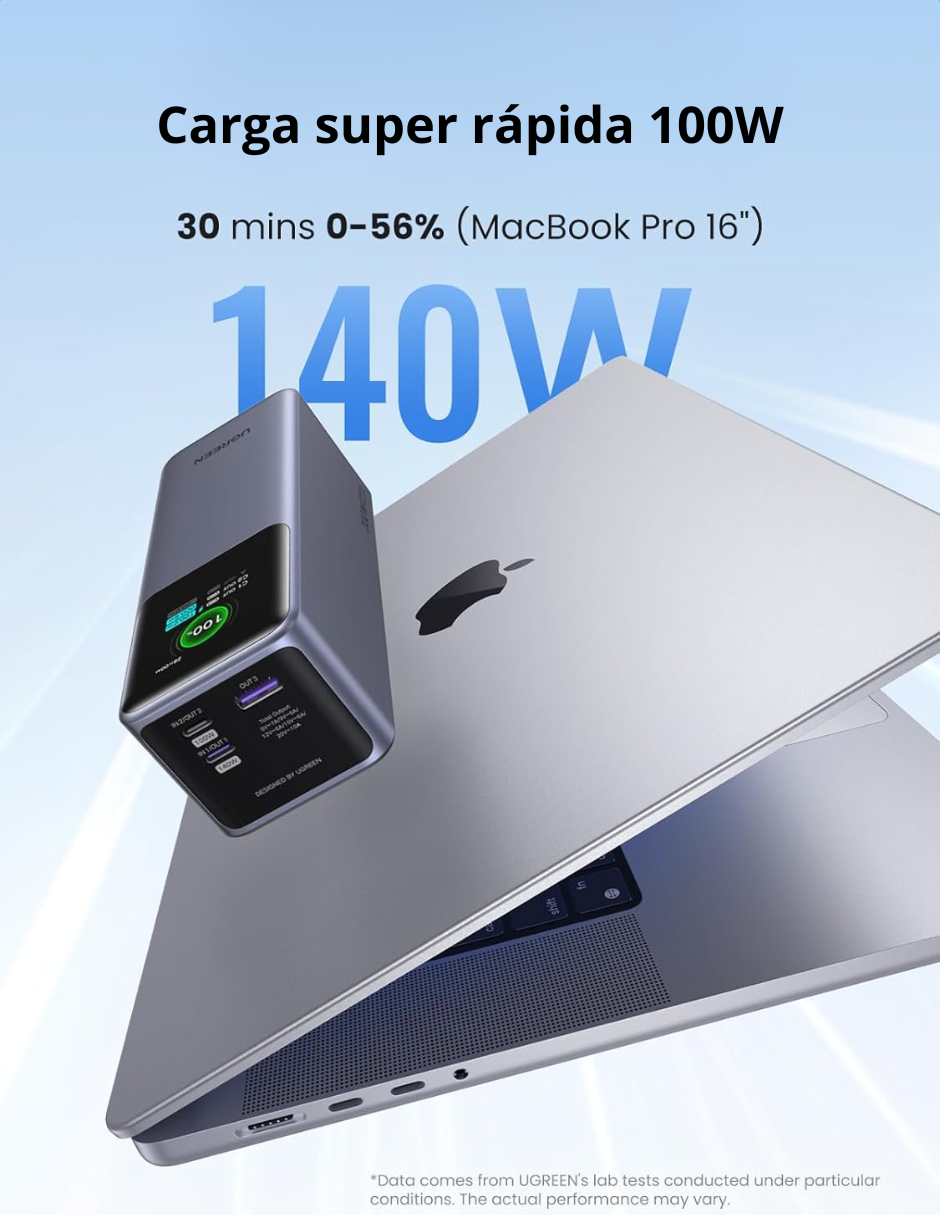 Batería Portatil Nexode 25,000 mAH Ugreen 200W Pantalla digital Gris