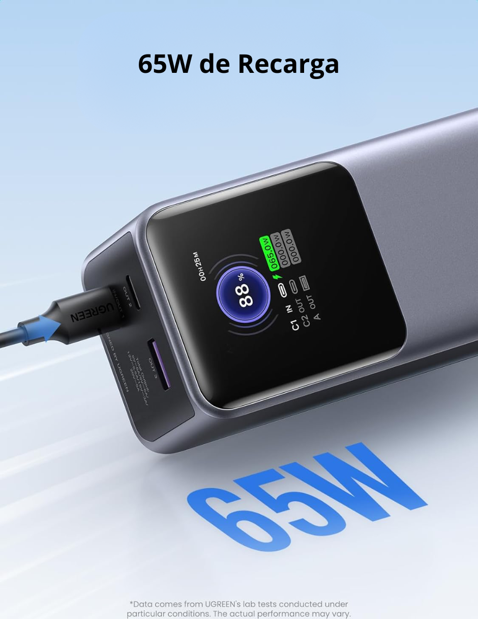 Batería Portatil Nexode 25,000 mAH Ugreen 200W Pantalla digital Gris