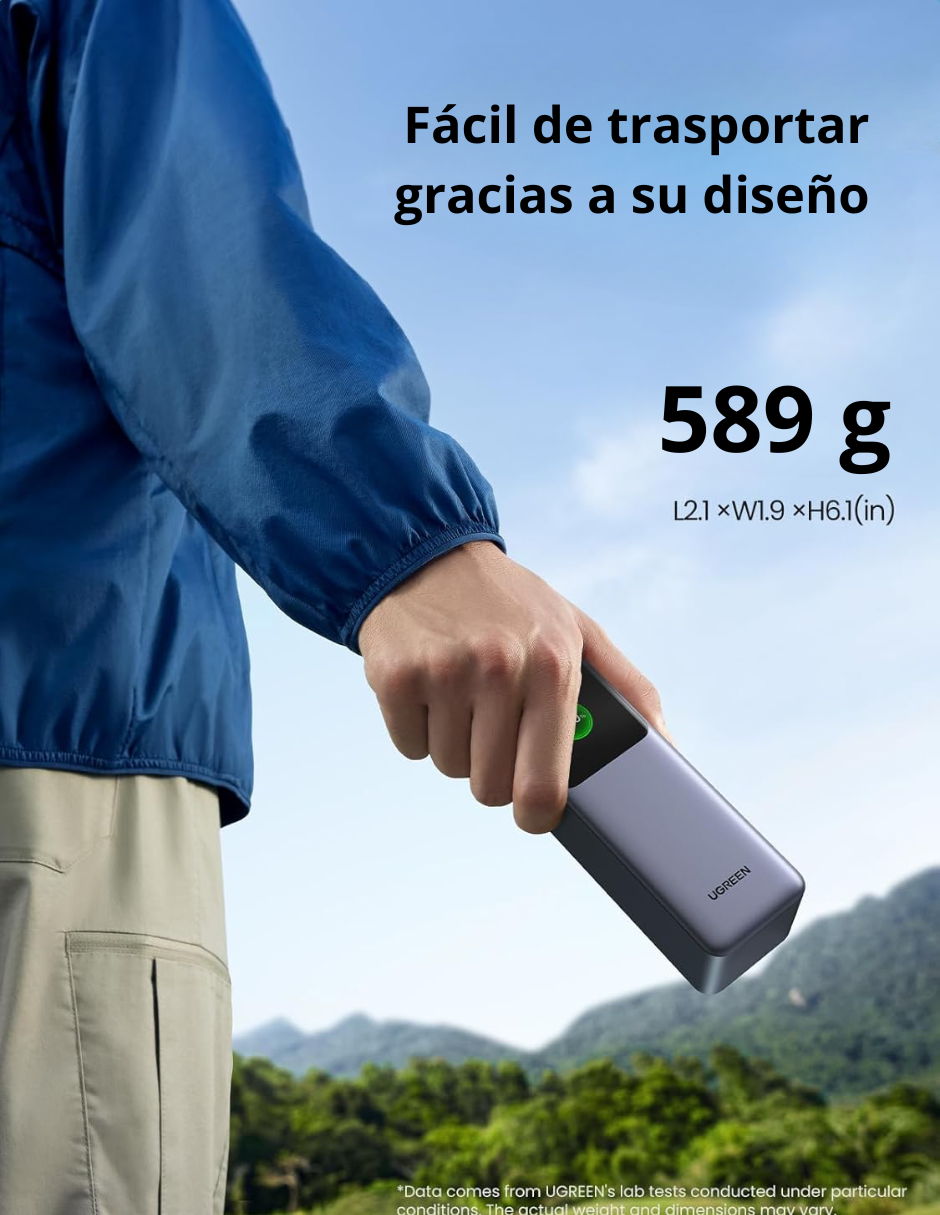 Batería Portatil Nexode 25,000 mAH Ugreen 200W Pantalla digital Gris