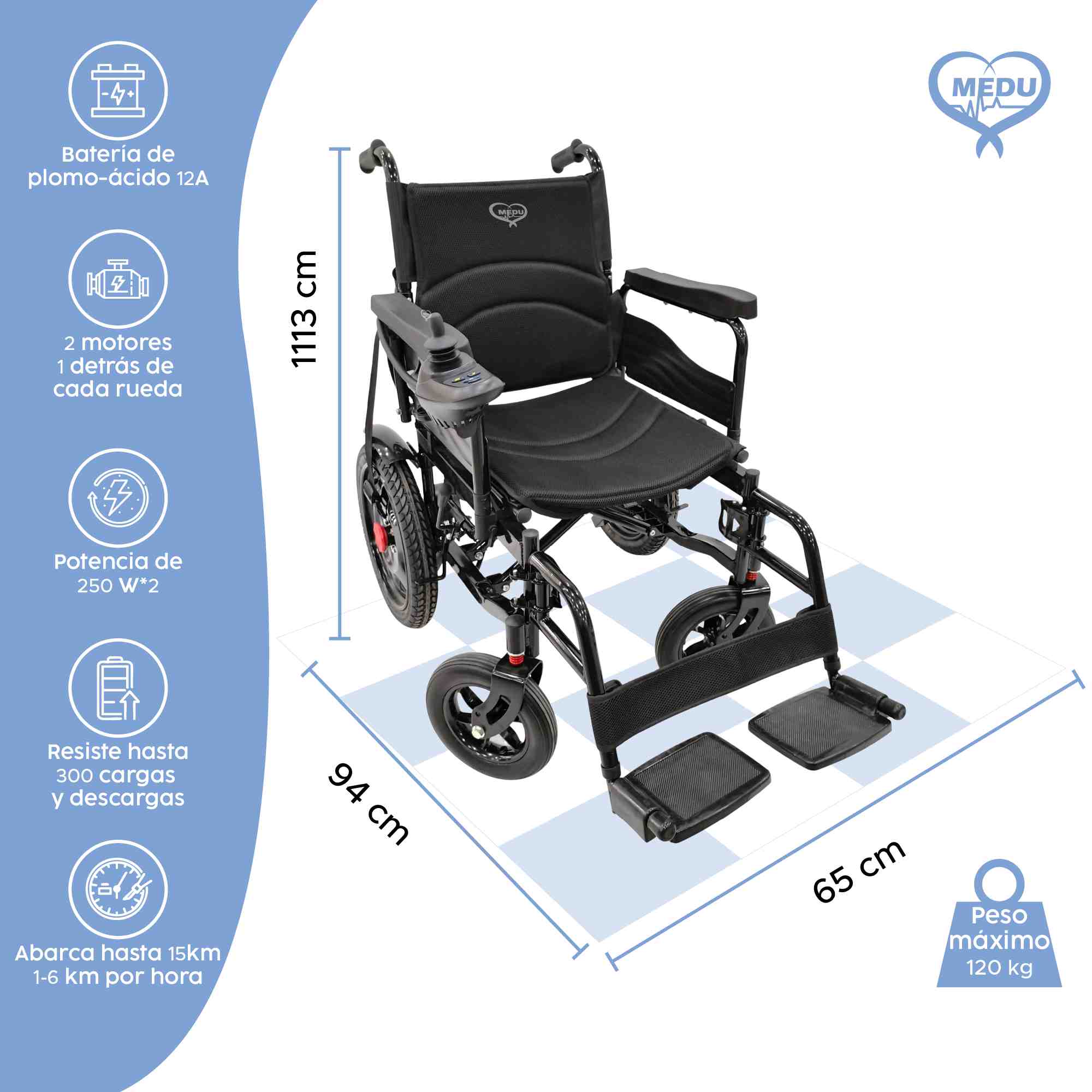 Silla de Ruedas Eléctrica Ligera Medu Spark Plegable, Motor Silencioso y Ajustable