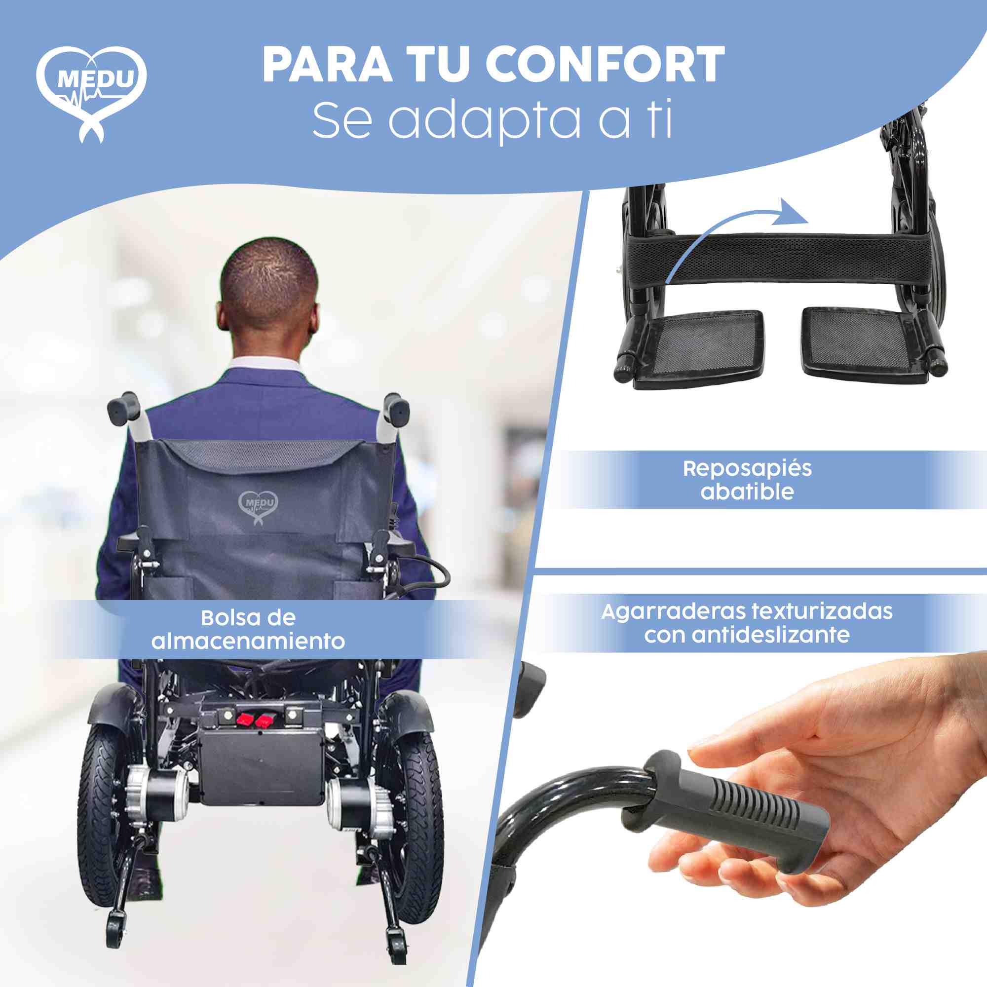 Silla de Ruedas Eléctrica Ligera Medu Spark Plegable, Motor Silencioso y Ajustable