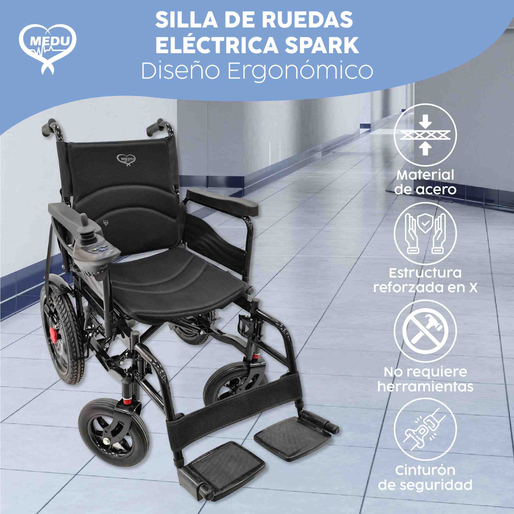 Silla de Ruedas Eléctrica Ligera Medu Spark Plegable, Motor Silencioso y Ajustable