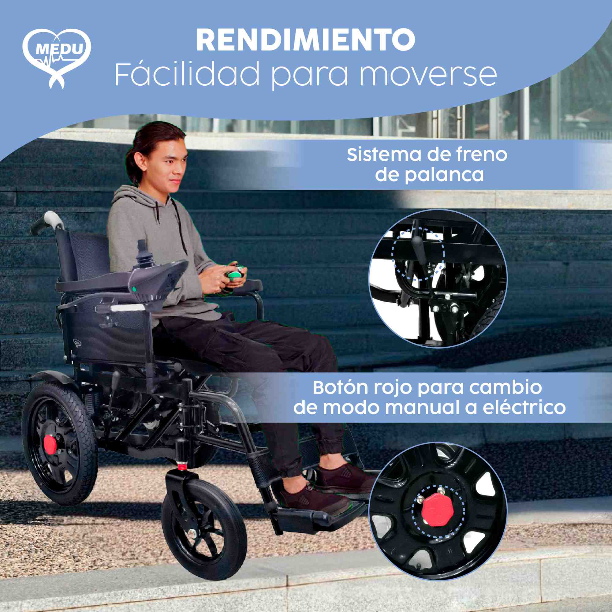 Silla de Ruedas Eléctrica Ligera Medu Spark Plegable, Motor Silencioso y Ajustable