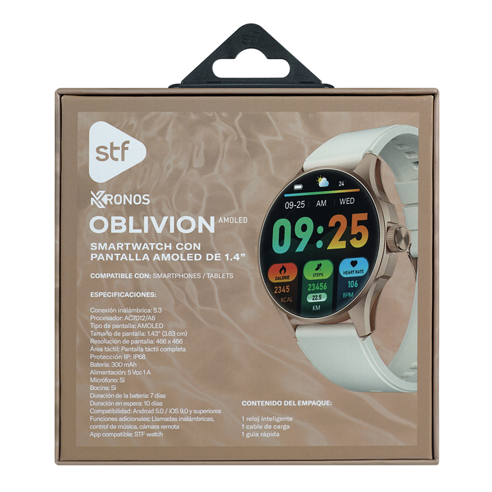 Smartwatch STF Kronos Oblivion AMOLED 1.43", Llamadas, IP68  Color beige
