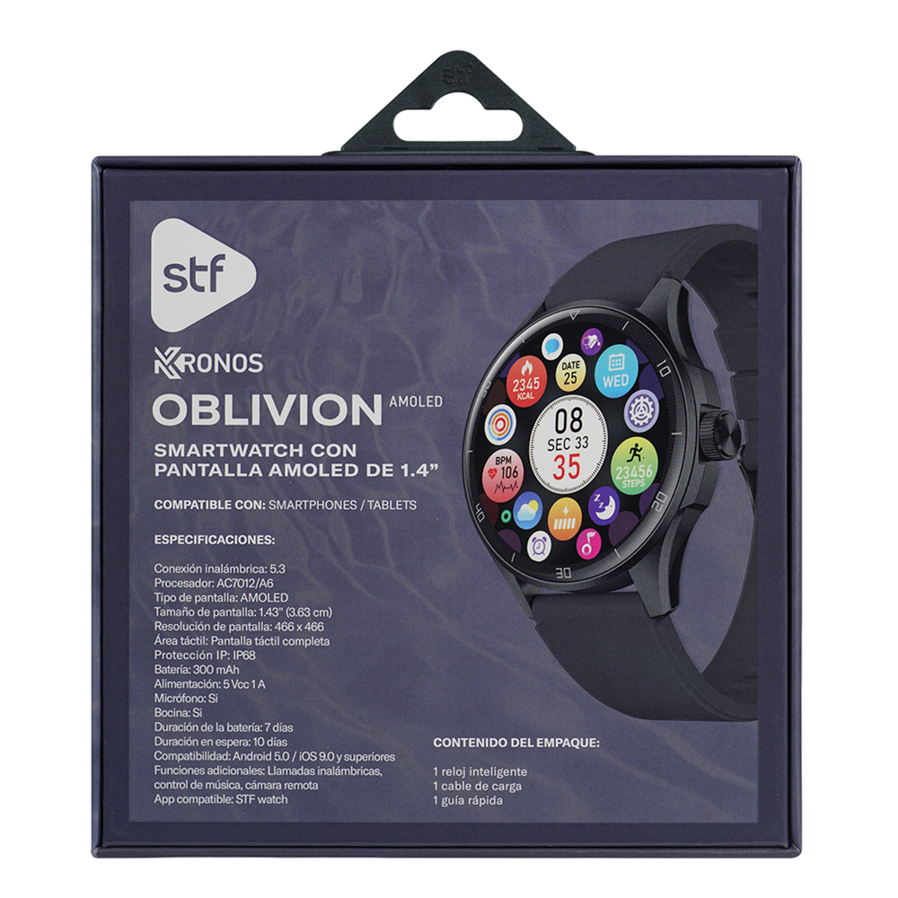 Smartwatch STF Kronos Oblivion AMOLED 1.43", Llamadas, IP68 Color grafito