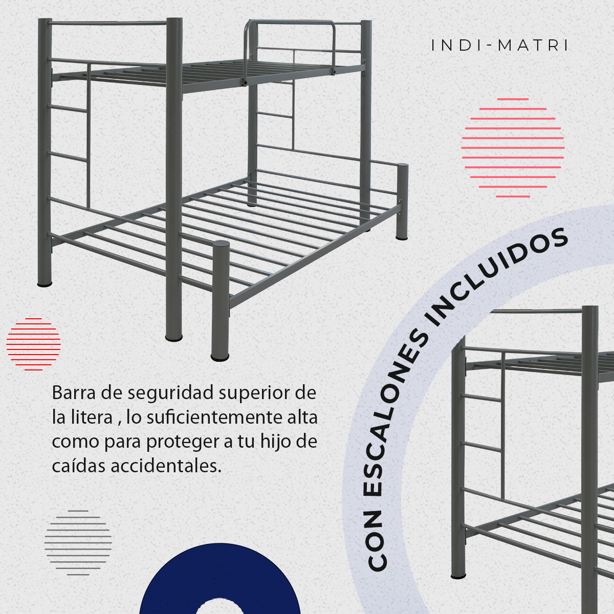 Litera 2 Niveles  Individual Valki con 2 Colchones Individuales De Confort Medio 