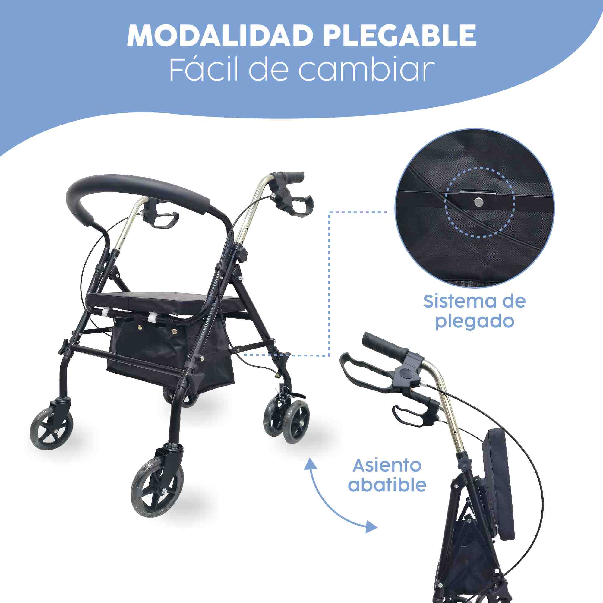 Andadera Medu Lift Ortopédica De 4 Ruedas Negra