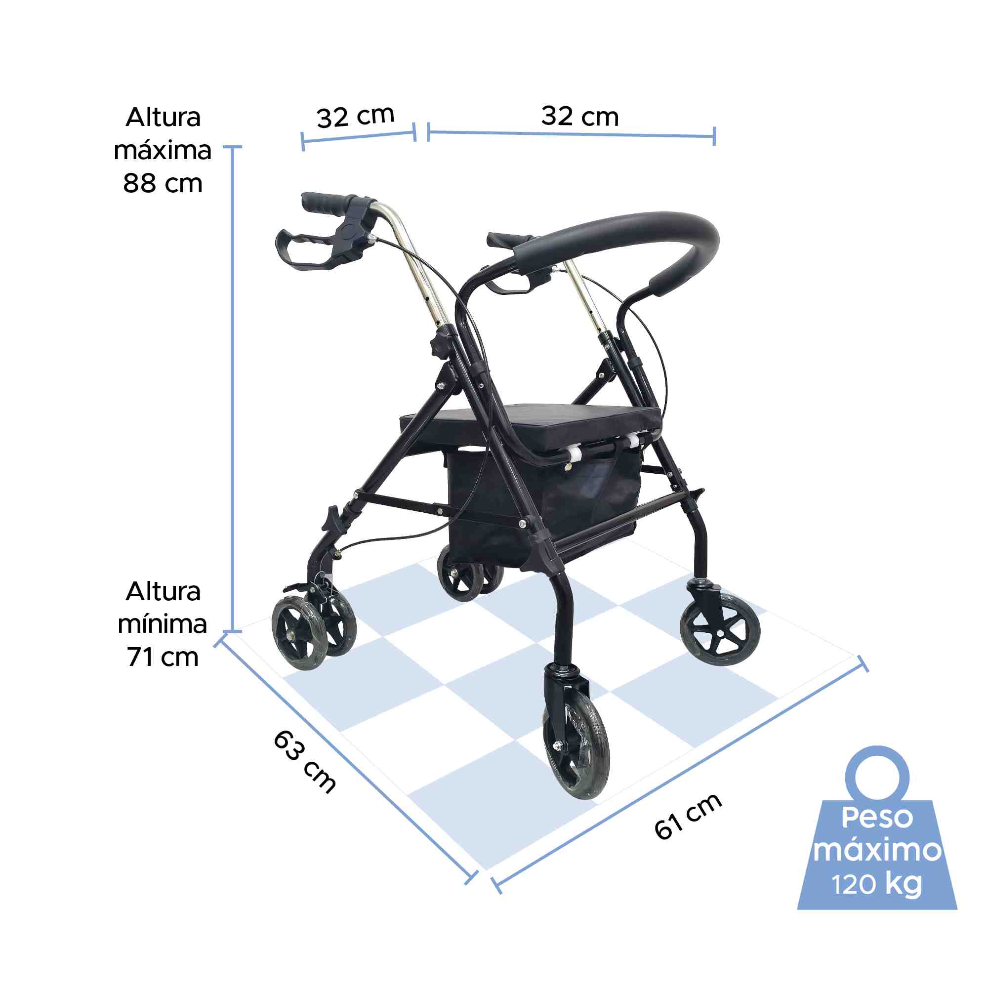 Andadera Medu Lift Ortopédica De 4 Ruedas Negra