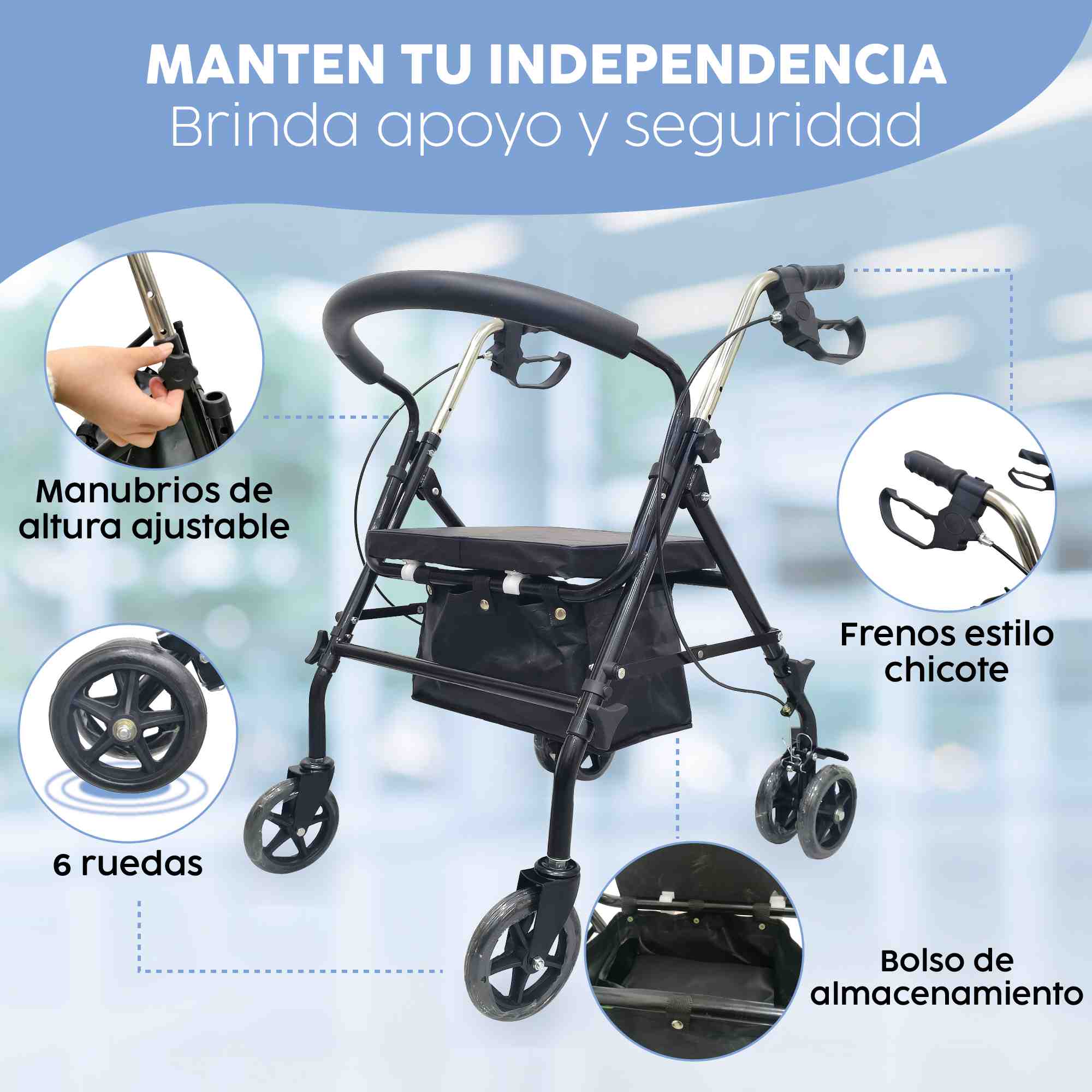 Andadera Medu Lift Ortopédica De 4 Ruedas Negra